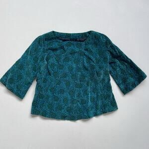 Vtg 60s Teal Velvet Floral Mod Jacket / Cropped Asymetrical Flared Sleeves